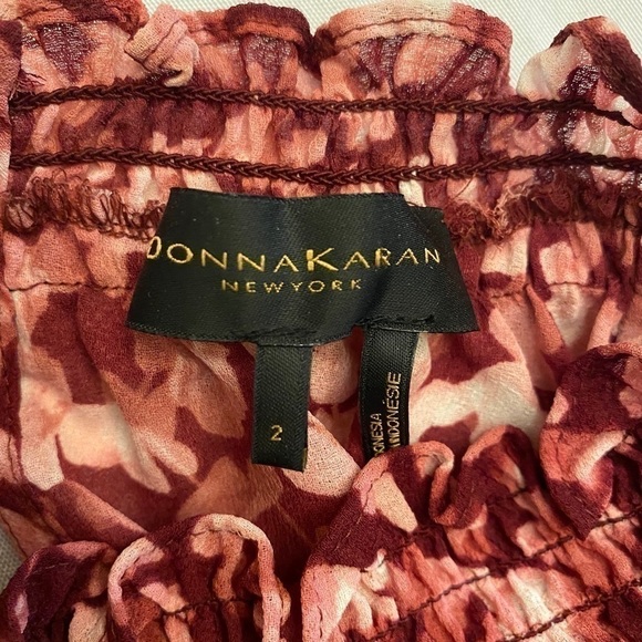 DONNA KARAN Mock Neck Abstract Floral Blouse 2 - Picture 3 of 6